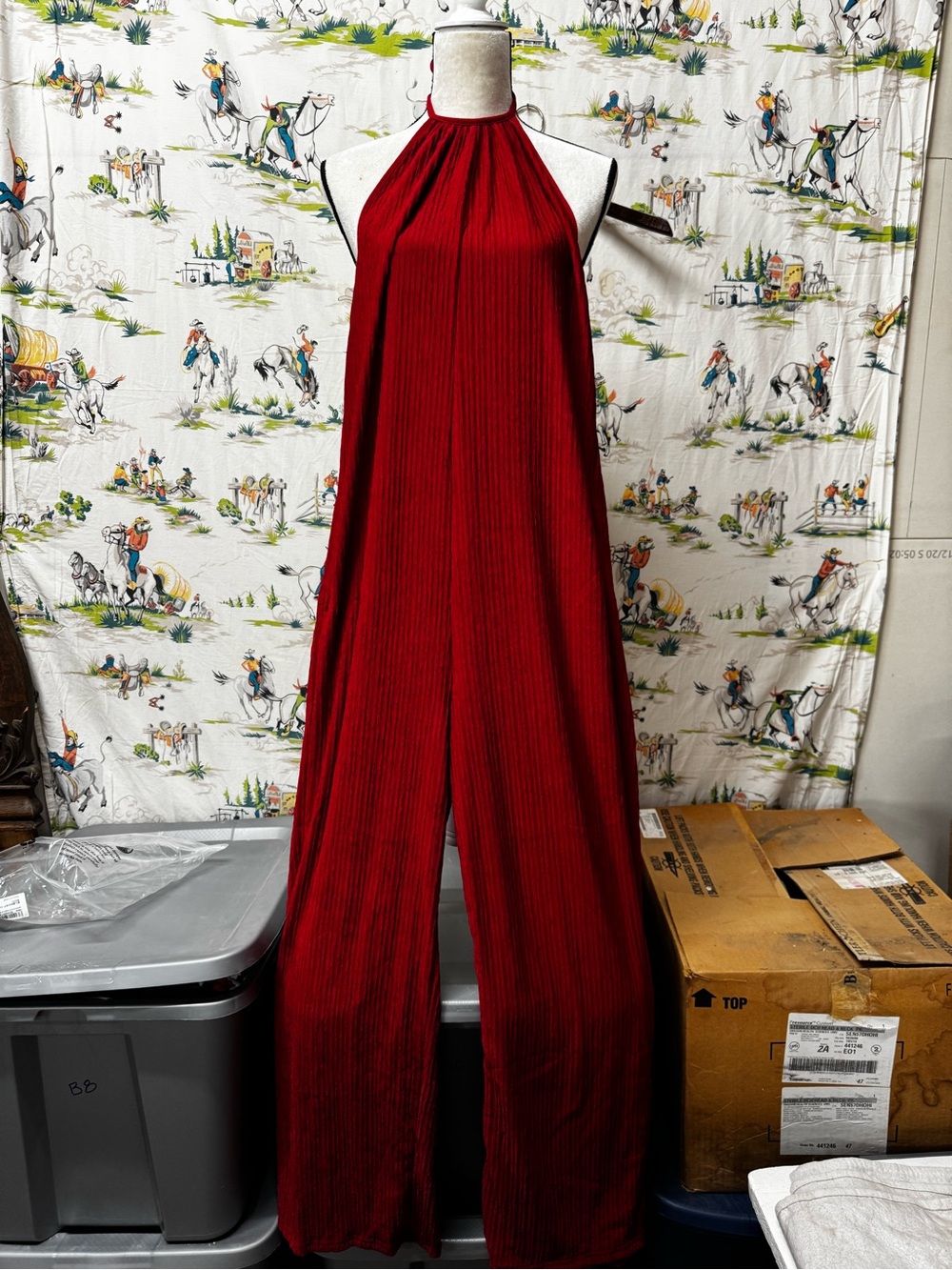 Red Halter Wide-Leg Jumpsuit size large - new in package